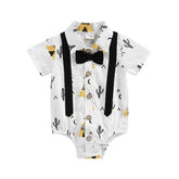 Aztec Print Baby Boys Romper Shirt - Suspenders & Bowtie